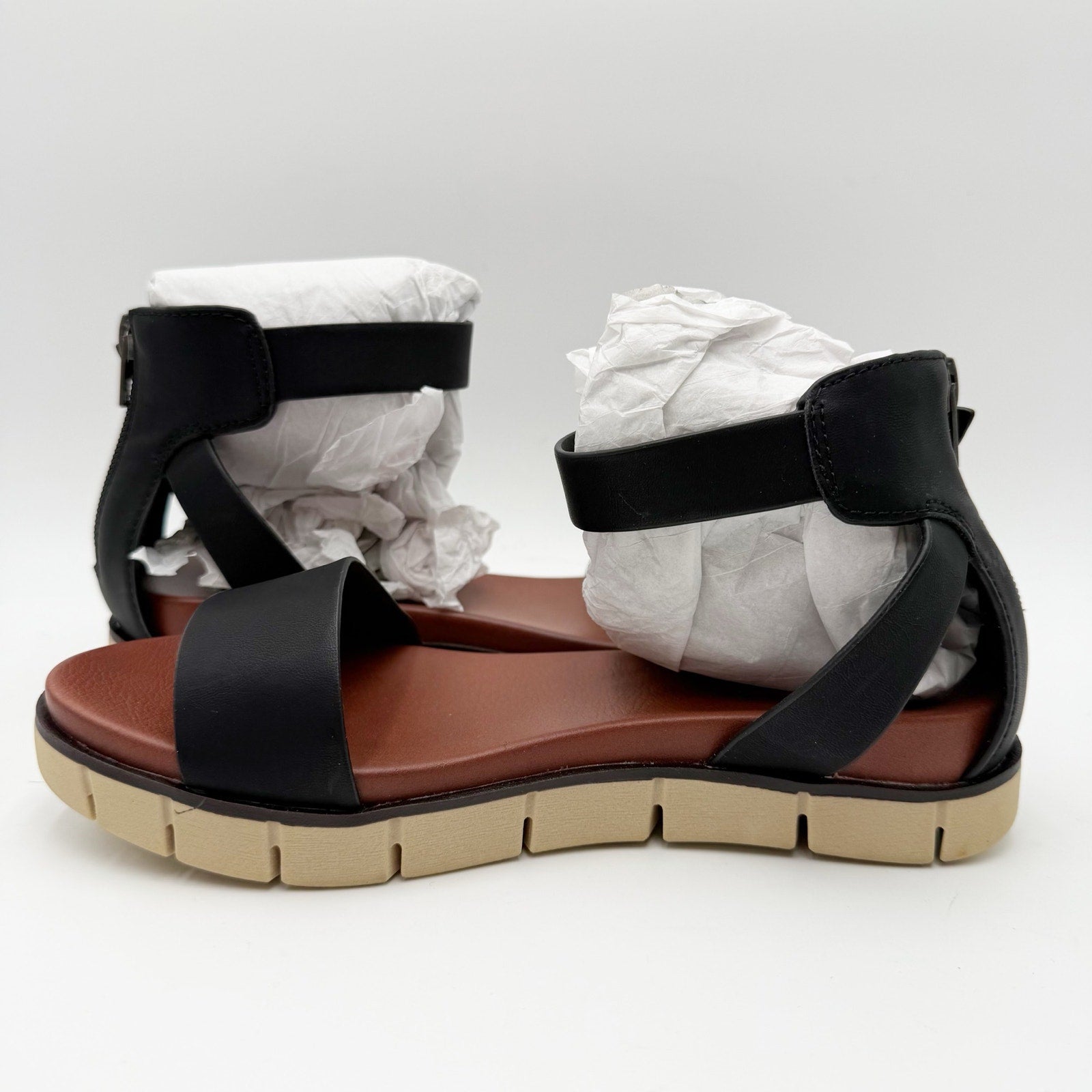 MIA Womens Emilia Sandals Size 6 Black Vegan Leather Flat Platform NWOB