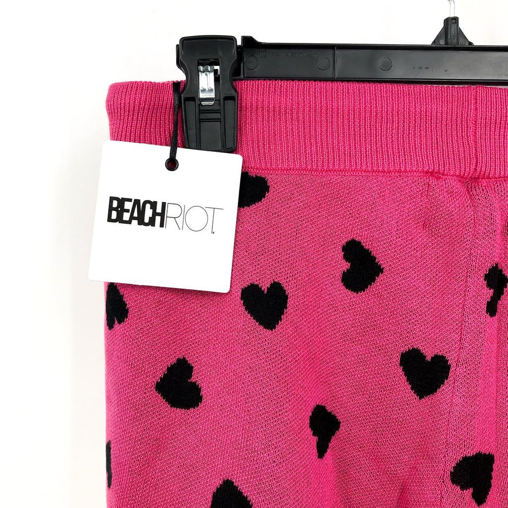 BEACH RIOT Women's Balboa Knit Shorts Small Pink Black Candy Heart NWT