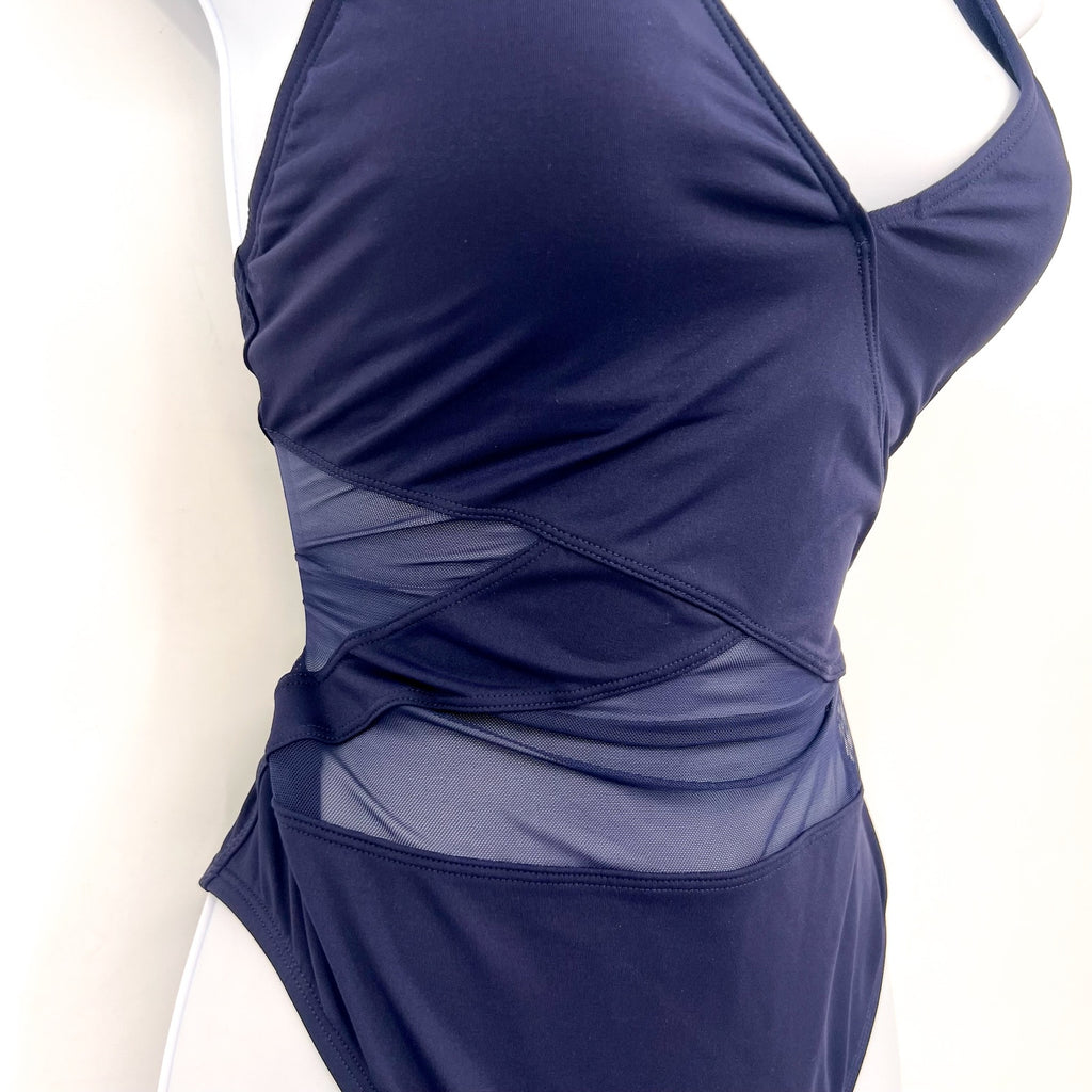 BLEU ROD BEATTIE Don't Mesh With Me One Piece Swimsuit Size 8 Navy Blue NWT
