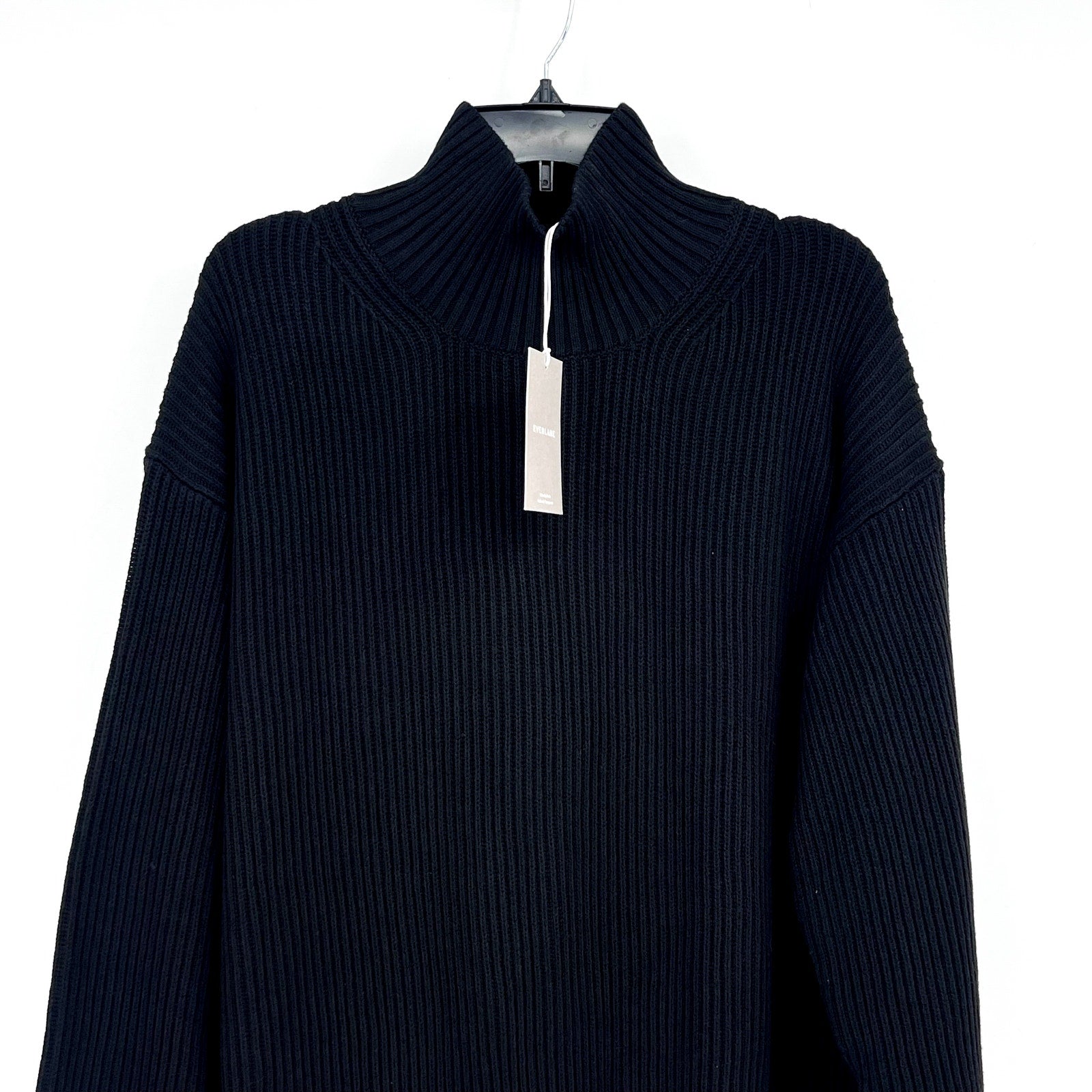EVERLANE Women's The Organic Cotton Ribbed Turtleneck Sweater Large Black NWT
