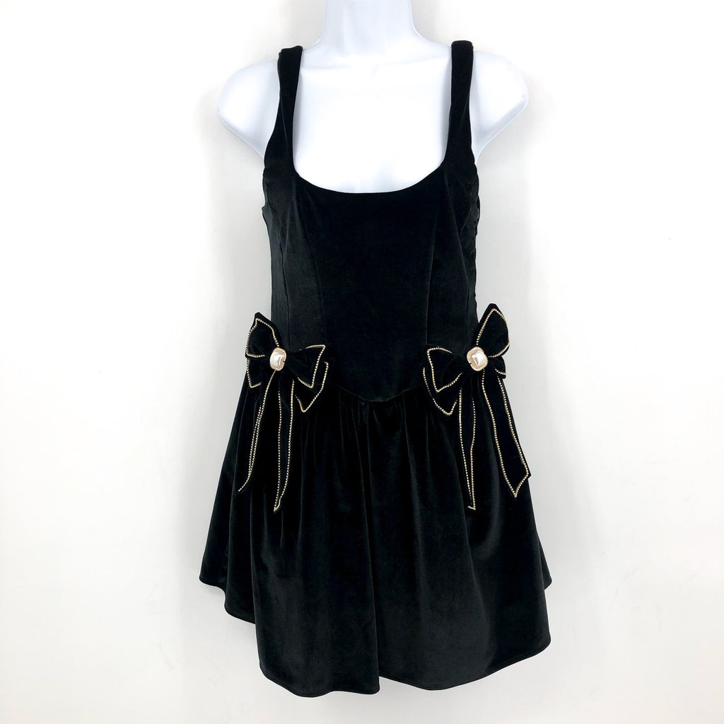 SHOW ME YOUR MUMU Women's Ricci Skort Dress Medium Black Velvet Bows NWT
