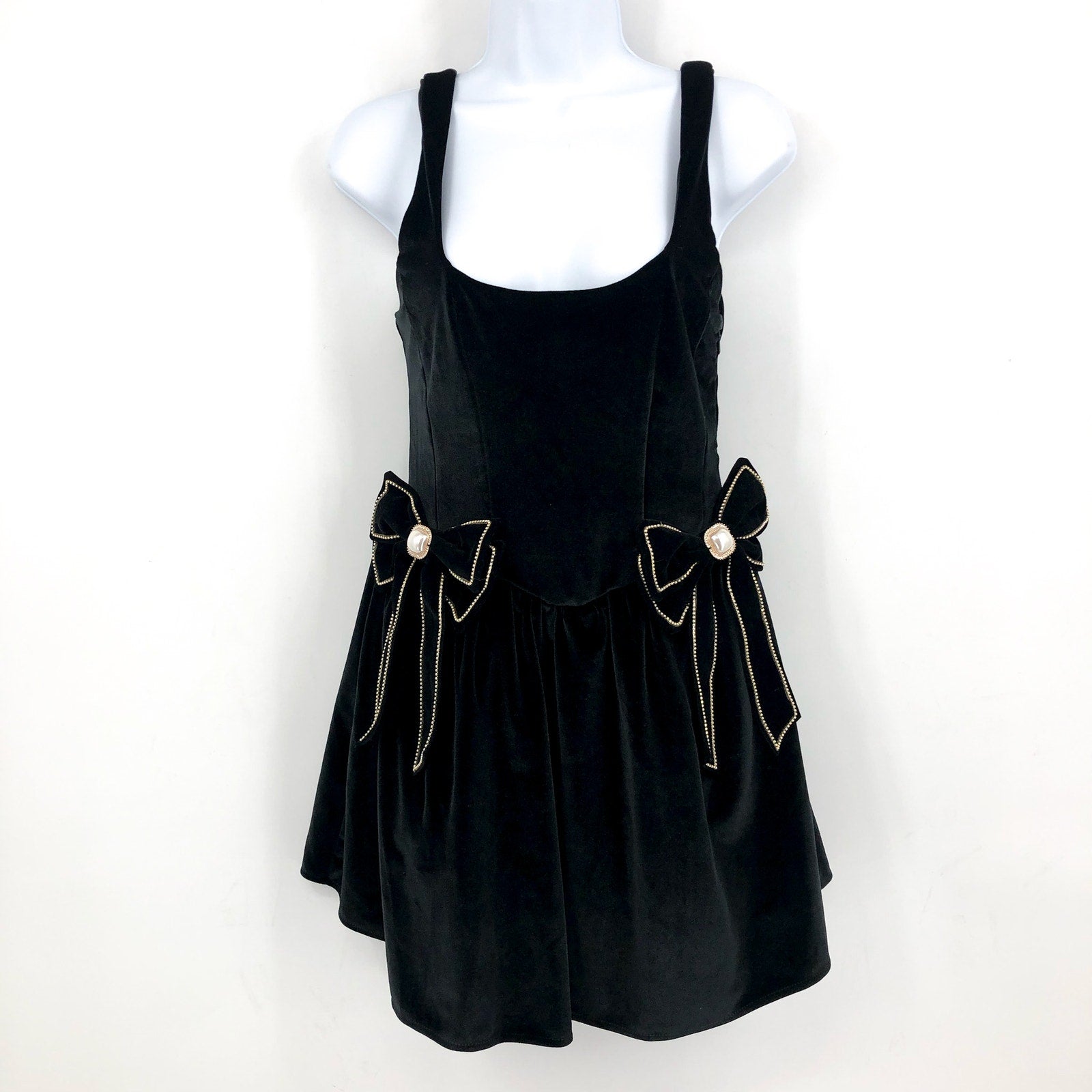 SHOW ME YOUR MUMU Women's Ricci Skort Dress Medium Black Velvet Bows NWT
