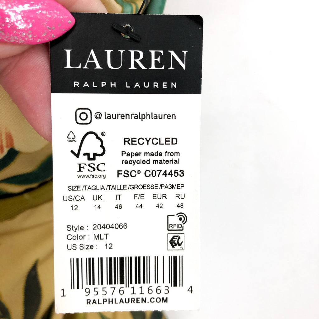 LAUREN RALPH LAUREN Island Tropical One Piece Swimsuit Size 12 Gold V-Wire NWT