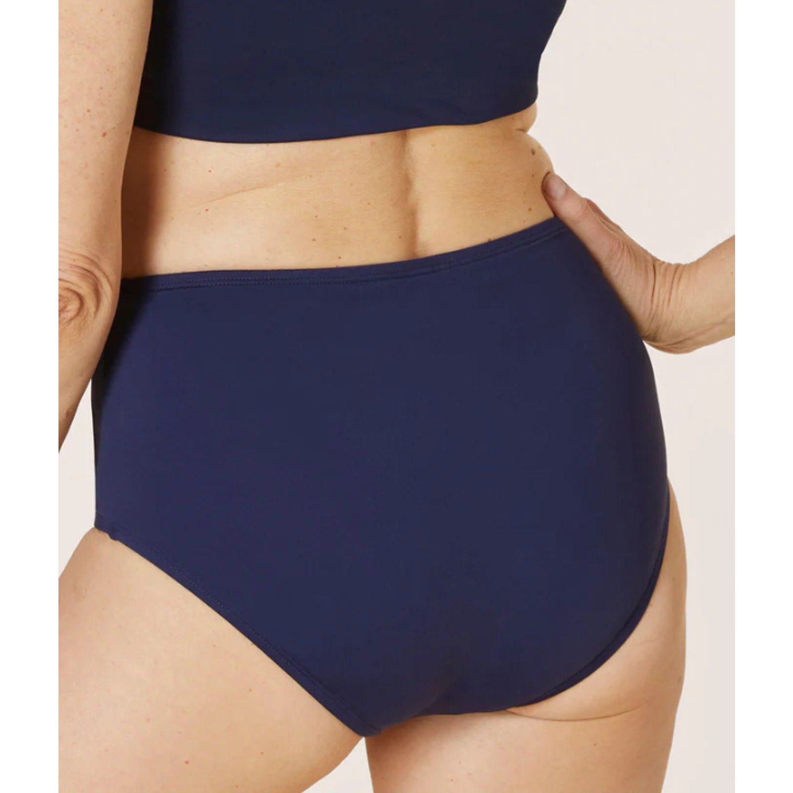 ANDIE SWIM The High Waisted Bikini Bottom Large Navy Blue Full Coverage Swim NWT
