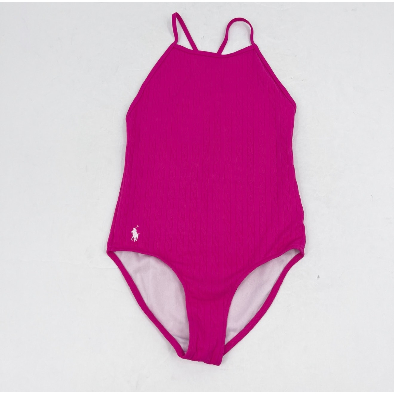 POLO RALPH LAUREN Girl's Jacquard One-Piece Swimsuit Size 7 Pink Stretch NWT