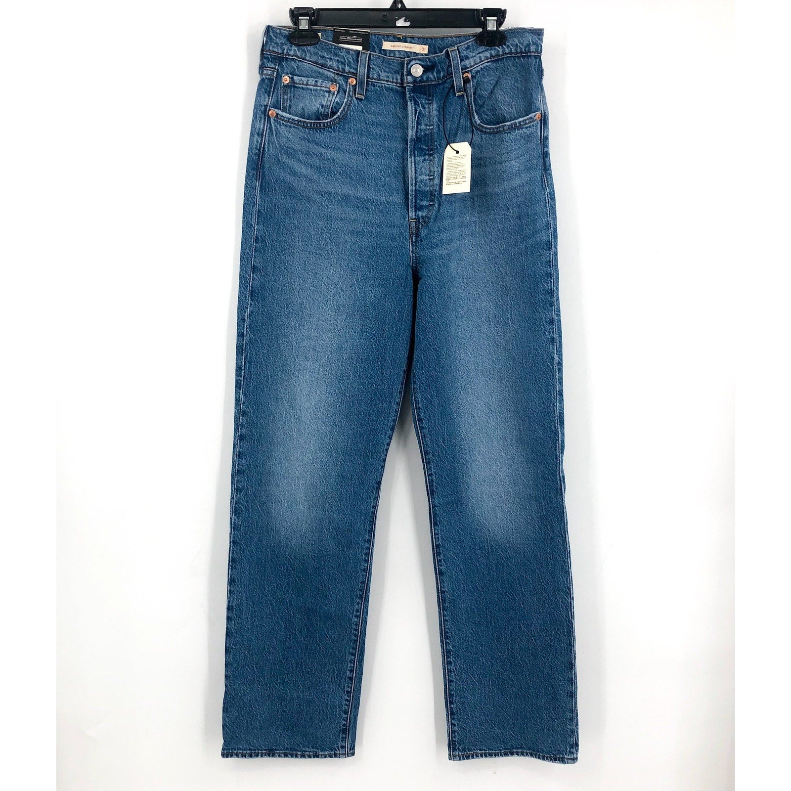LEVI'S Womens Ribcage Straight Jeans 31x32 US 12 Blue Dance Around 790780008 NWT