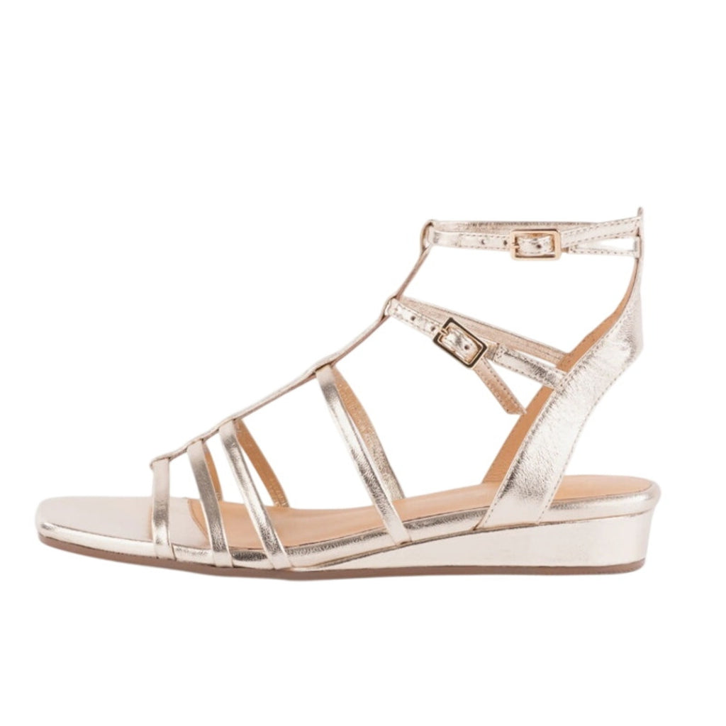 Seychelles Womens Luxurious Wedge Sandals US 7.5 Gold Leather Gladiator NWOB