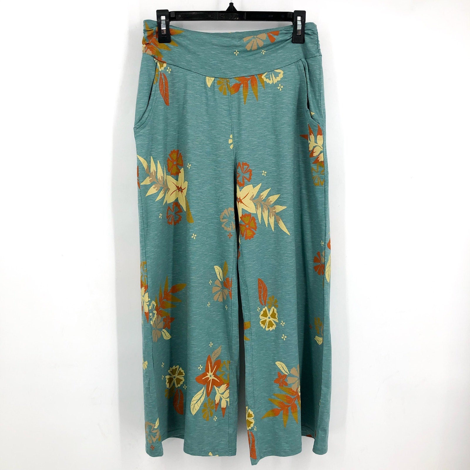 TOAD & CO Women's Chaka Wide Leg Pants Medium Mineral Blue Floral Print NWT