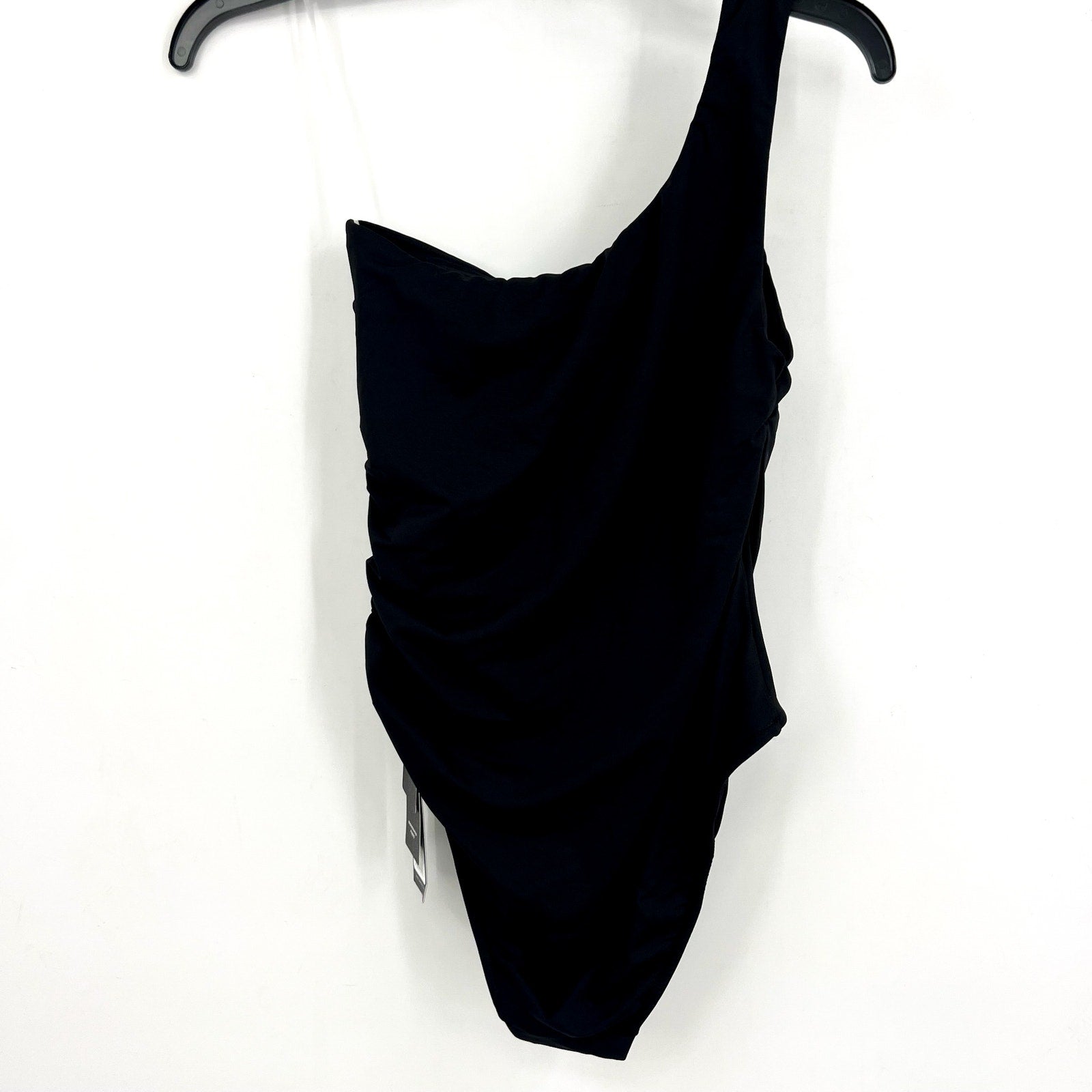 SEAFOLLY COLLECTIVE One Shoulder One Piece Swimsuit Size 2 Black Ruched NWT
