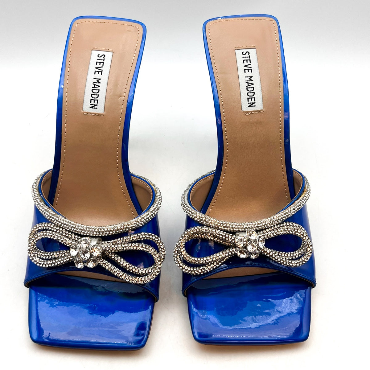 STEVE MADDEN Women's Embellish Heeled Sandals Size 10M Blue Square Toe NWOB