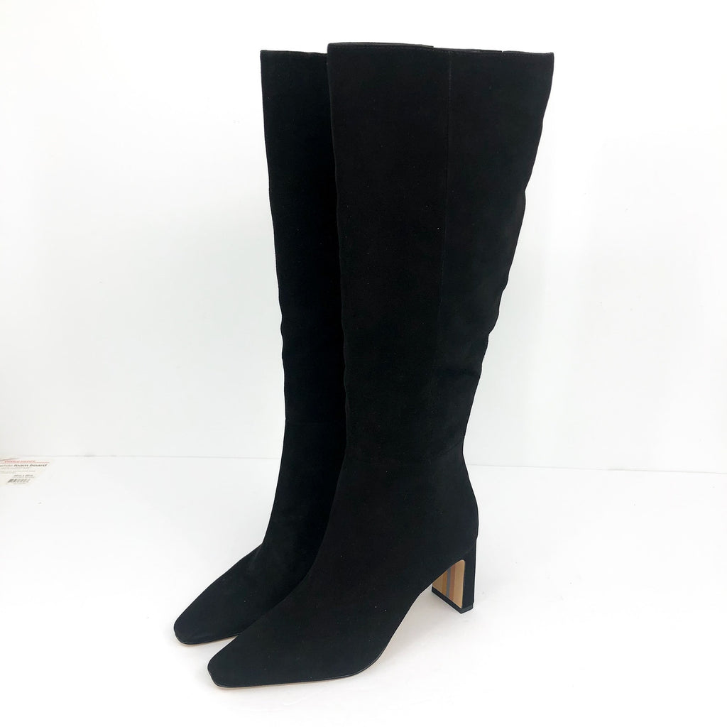SAM EDELMAN Womens Sylvia Knee High Boots Size 7.5M WIDE CALF Black Suede NWOB
