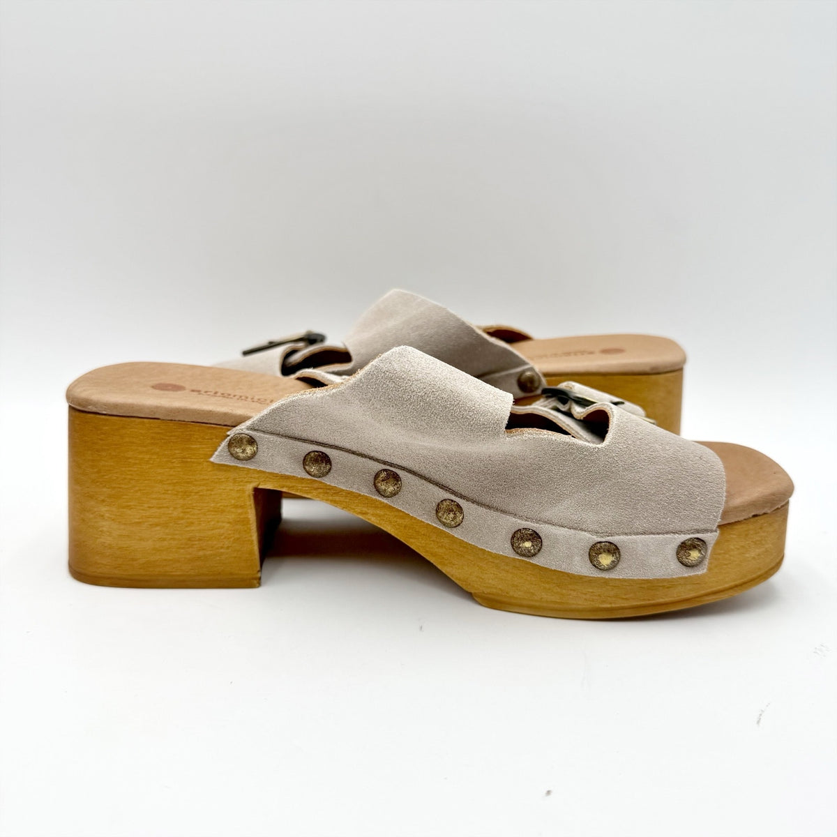 Eric Michael Womens Austin Clogs Sandals EU 38 US 7-7.5 Beige Grey Suede NWOB
