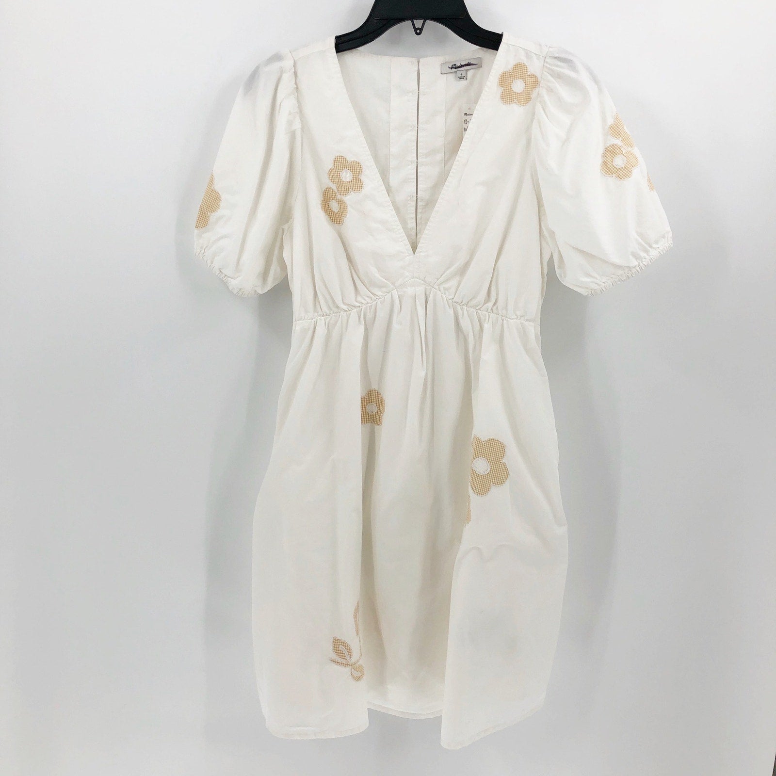 MADEWELL Annamarie Mini Dress Size 0 White Floral Puff Sleeves Cut Out NL107 NWT