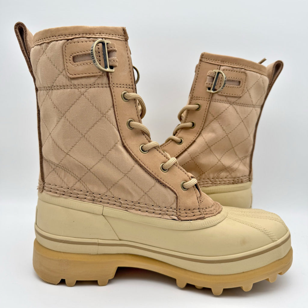 Sorel Womens Caribou Royal Winter Boots US 8.5 Tan Beige Canvas Waterproof NIB