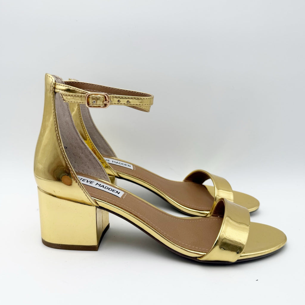 Steve Madden Womens Irenee Heeled Sandals Size 7.5 M Gold Foil NWOB