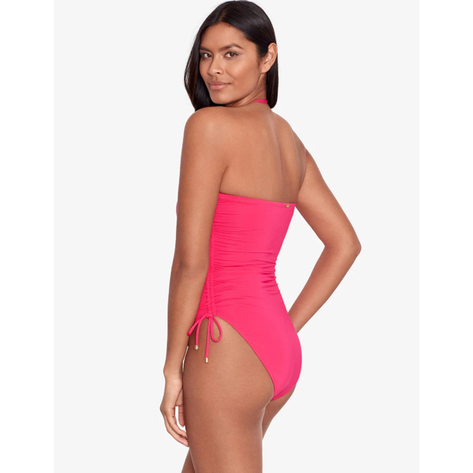 LAUREN RALPH LAUREN Bandeau One Piece Swimsuit Size 8 Pink Beach Club Ruched NWT