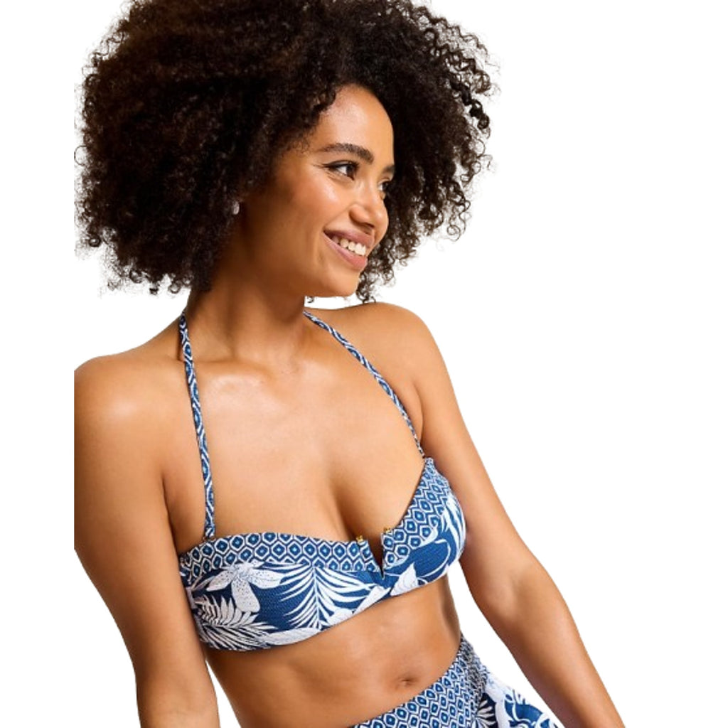 TOMMY BAHAMA Island Cays Bandeau Bikini Top Small Blue White Blooms NWT