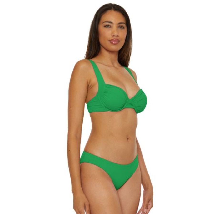 BECCA Women's Coast Shirred Adela Hipster Bikini Bottom Medium Green Emerald NWT