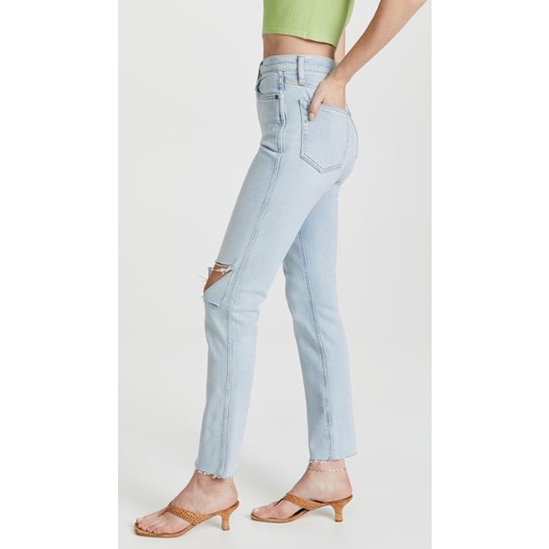 RE/DONE Womens 80s Slim Straight Jeans Size 26 US 2 Icy Blue Hole Button Fly NWT