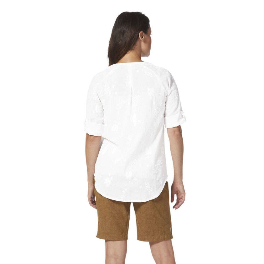 ROYAL ROBBINS Women's Oasis Tunic II Top Small White Embroidered 3/4 Sleeve NWT