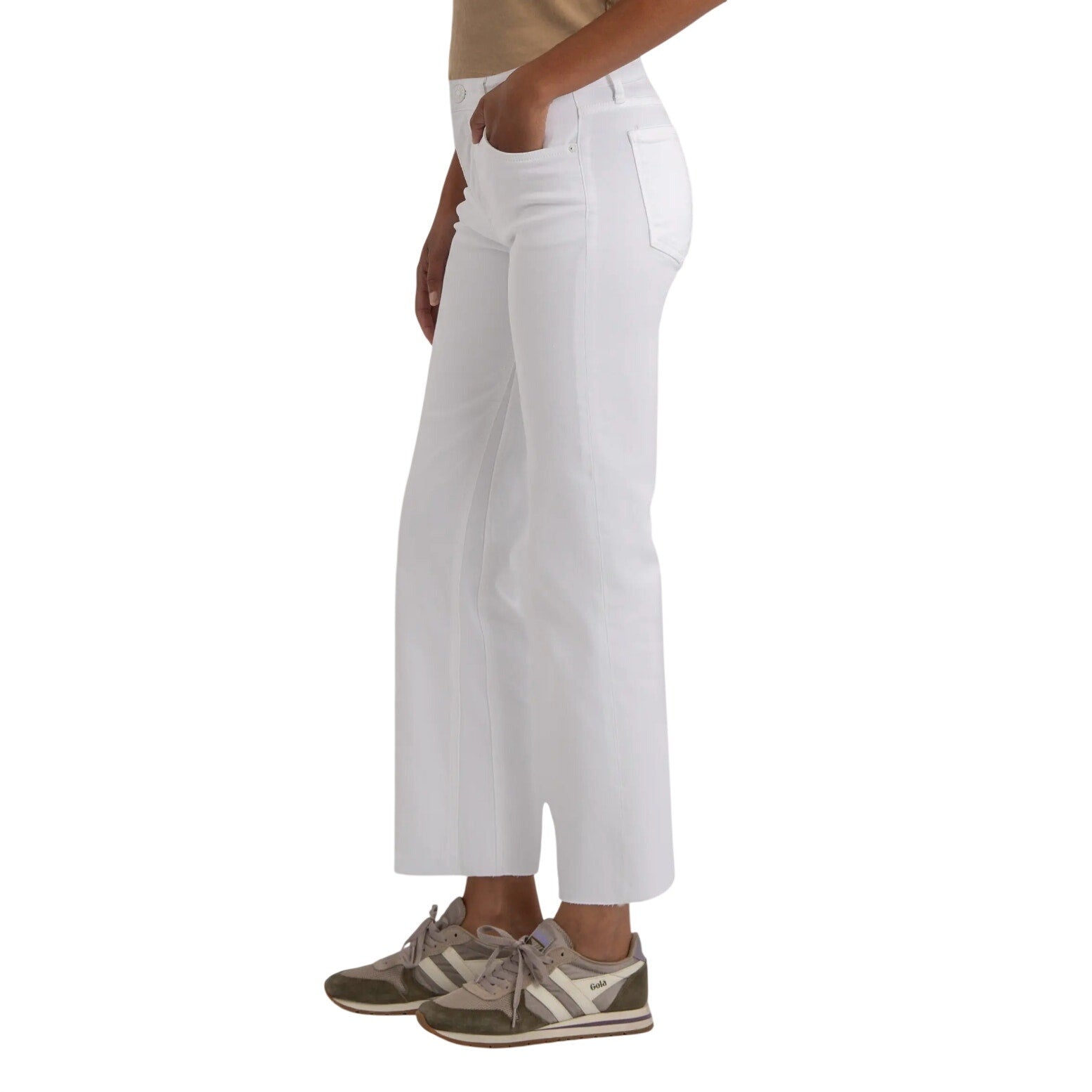 KUT FROM THE KLOTH Kelsey Ankle Flare Jean Size 10 Optic White Raw Hem NWT