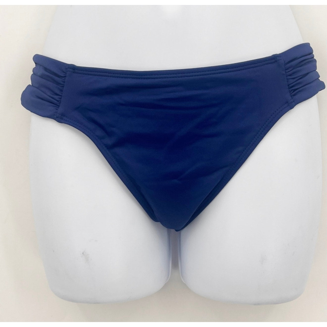LAUREN RALPH LAUREN Hipster Bikini Bottom Size 6 Navy Blue Shirred Side Tab NWT