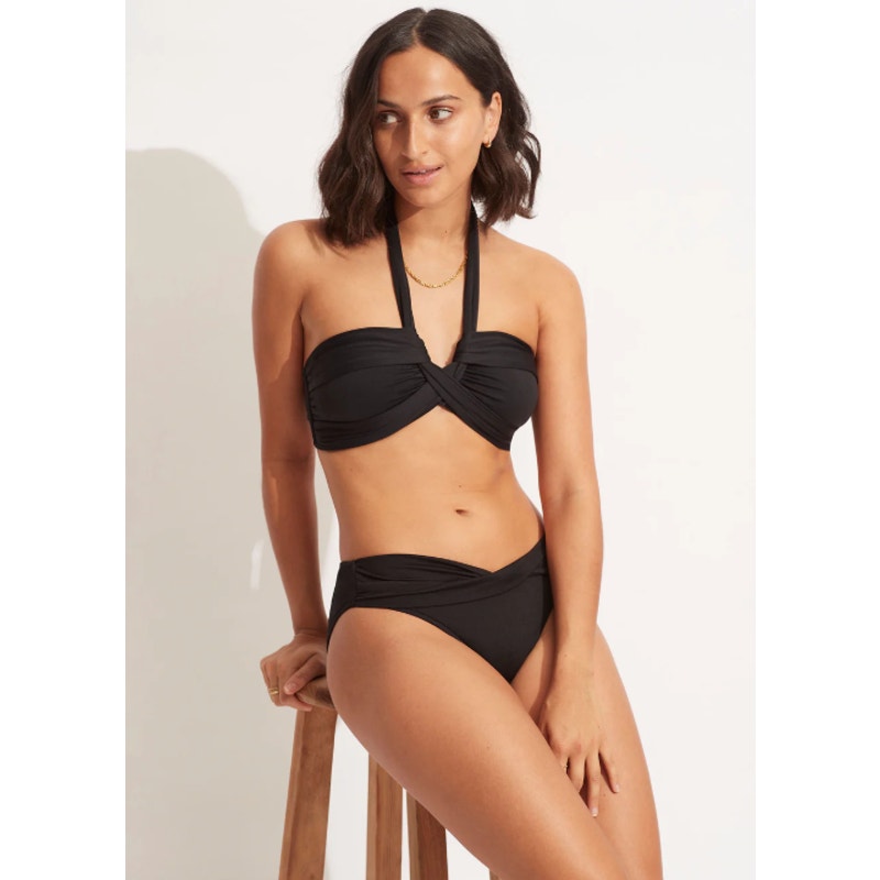 SEAFOLLY Women's Bikini Set Size 2 Black Halter Bandeau & Twist Band Hipster NWT