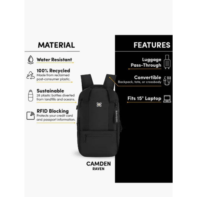 SHERPANI Camden Convertible 3 in 1 Tote Bag Travel Backpack One Size Black NWT