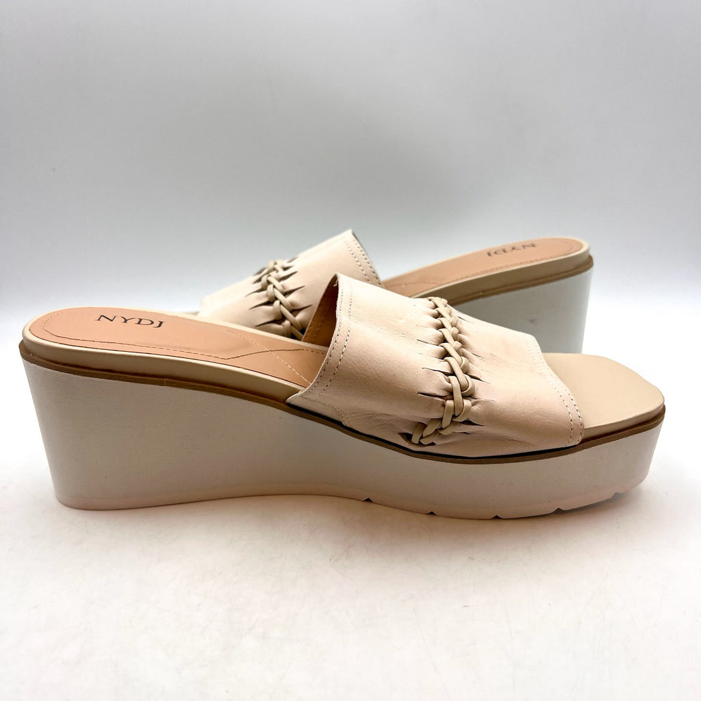 NYDJ Women's Rory Wedge Sandals Size 10M White Beige Leather Slip On NWOB