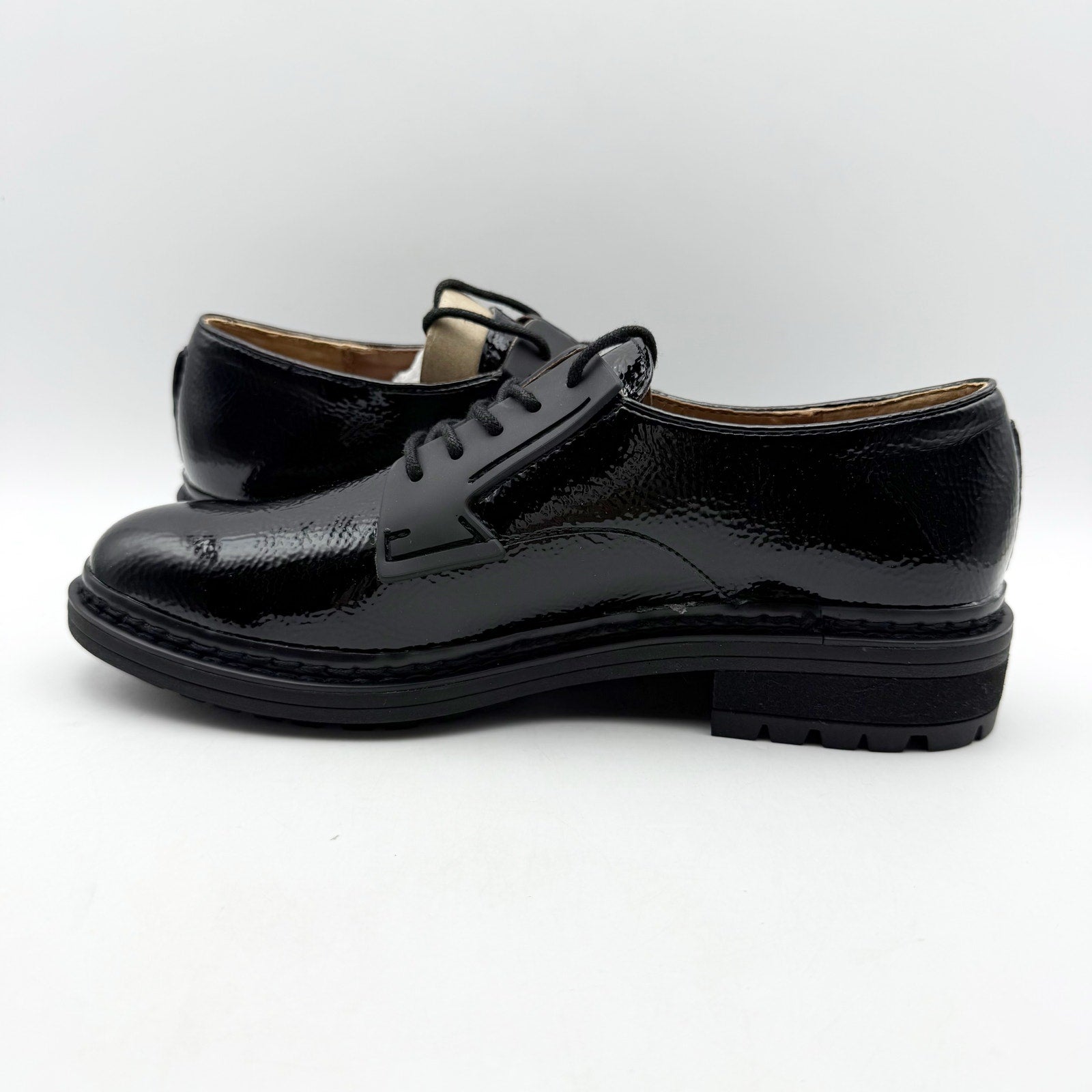Franco Sarto Womens Sendra Lug Sole Derby Shoes US 7.5 M EU 37.5 Black NIB