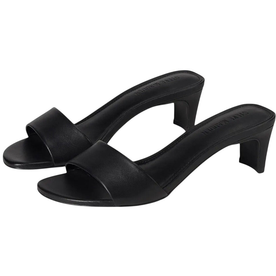Steve Madden Womens Patsy Heeled Sandal US 7.5 M Black Vegan Leather NIB