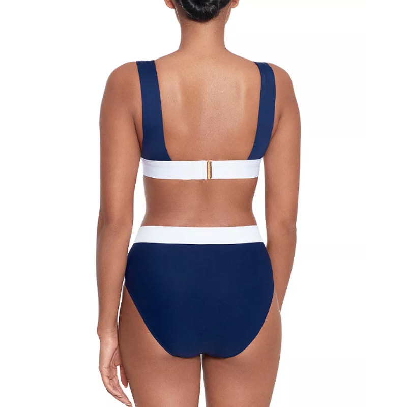 LAUREN RALPH LAUREN Bel Air Bikini Bottom Size 8 Navy Blue Banded High Waist NWT