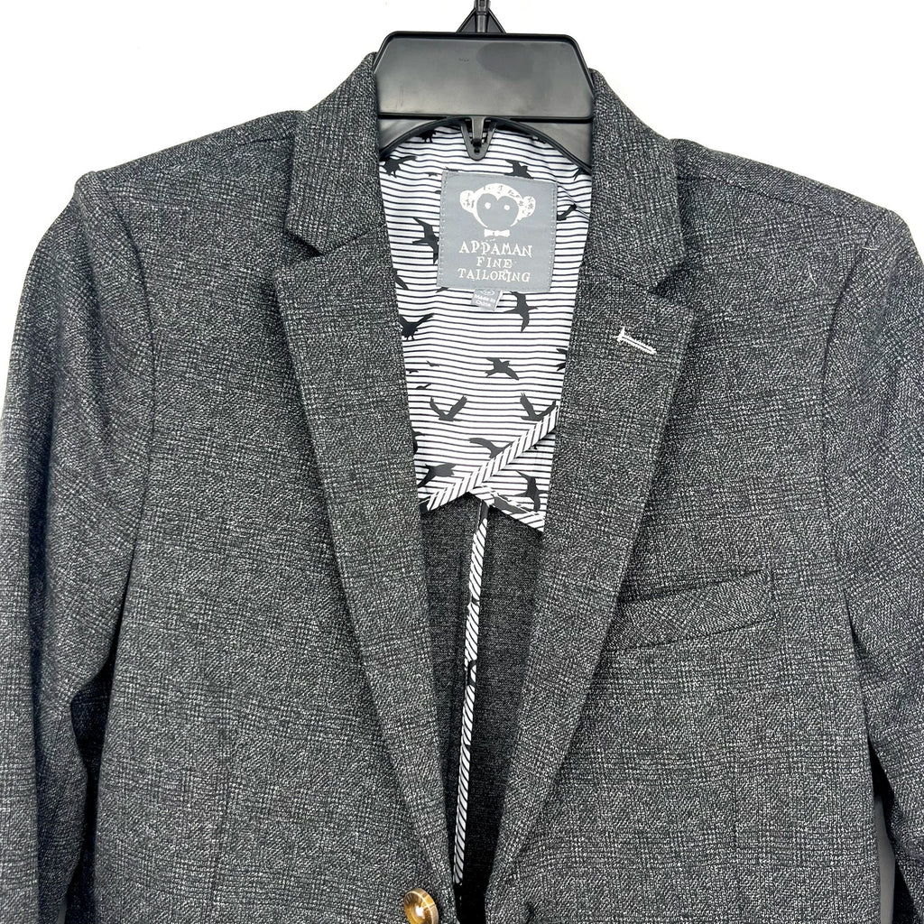 APPAMAN Boy's Stretchy Mod Suit Jacket Size 16 Grey Noir Micro Plaid NWT