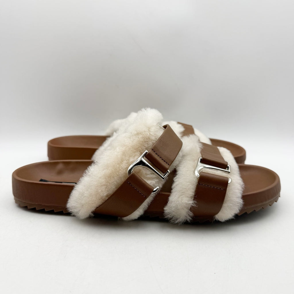 Senso Womens Dalley Slide Sandals EU 42 US 12 M Brown Leather Shearling NWOB