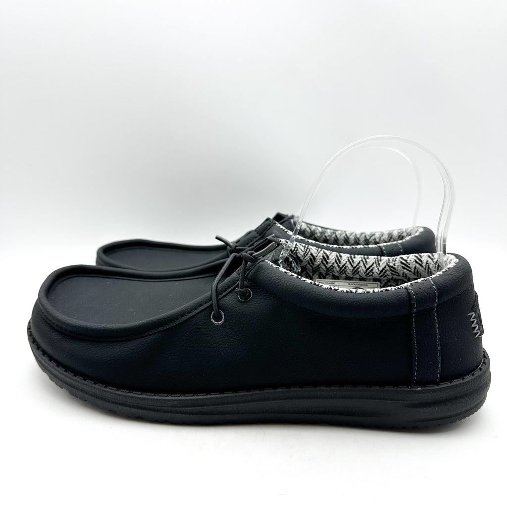 HEY DUDE Mens Wally Classic Sneakers Size 11 Black Faux Leather Slip On NWOB