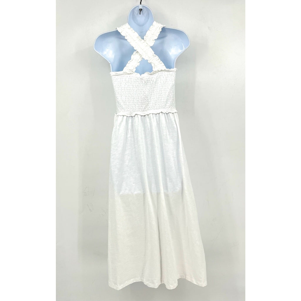TOMMY HILFIGER Women's Solid Smocked Midi Dress Small Bright White Cotton NWT