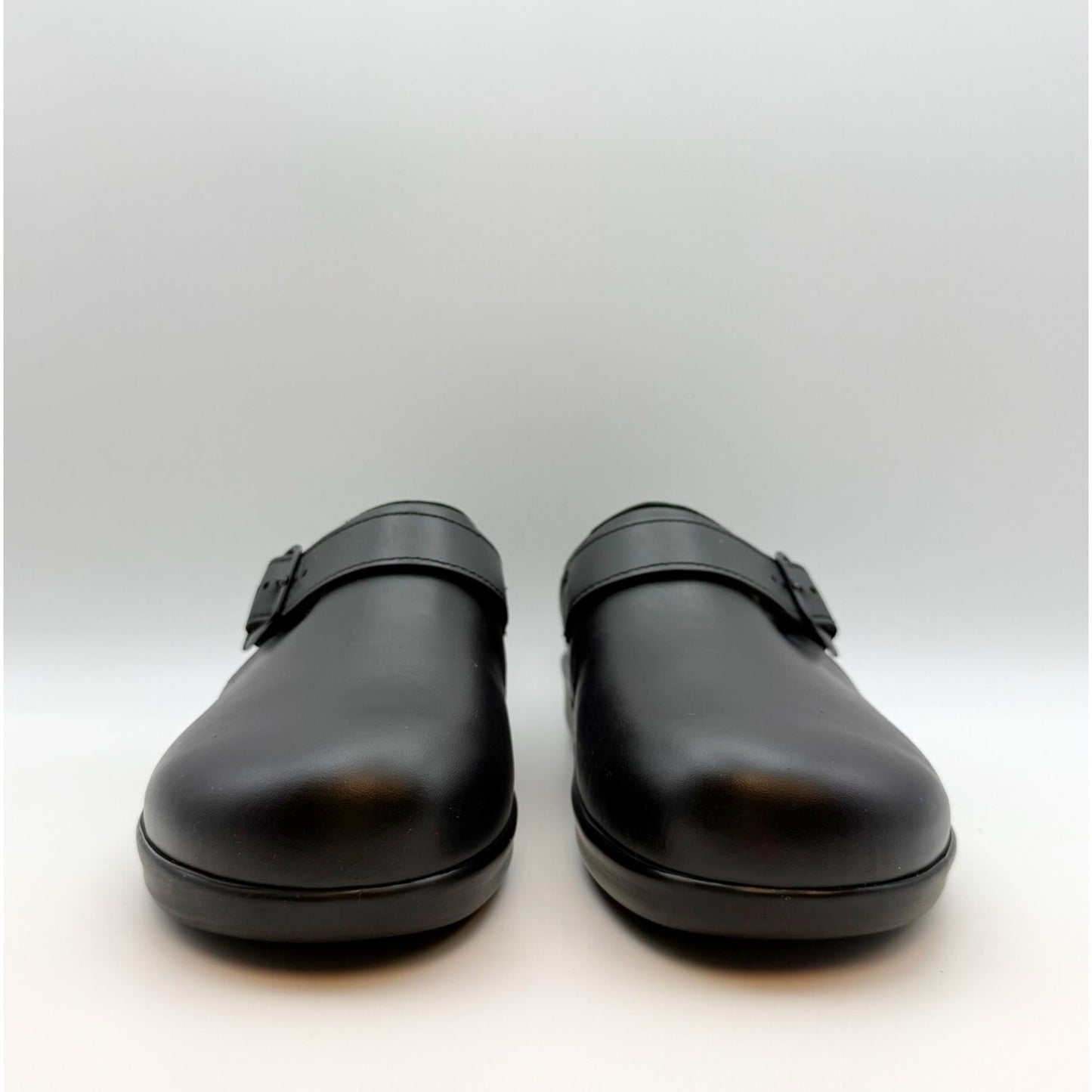 SAS Womens Comfort Clog US 10.5 M Black Leather Slip On Buckle Detail NIB