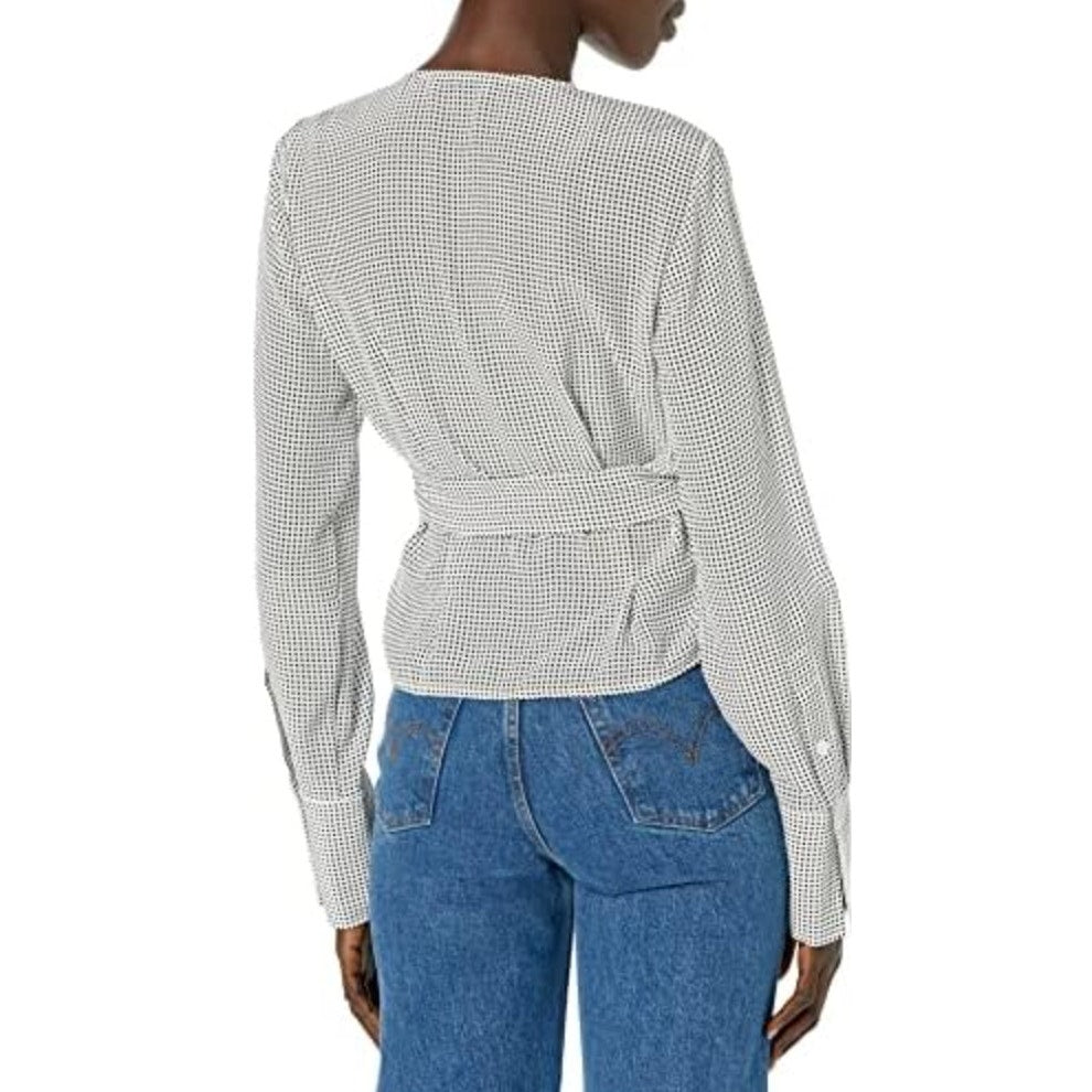 EQUIPMENT Women's Cenna Wrap Blouse Medium White Black Polka Dot Silk NWT