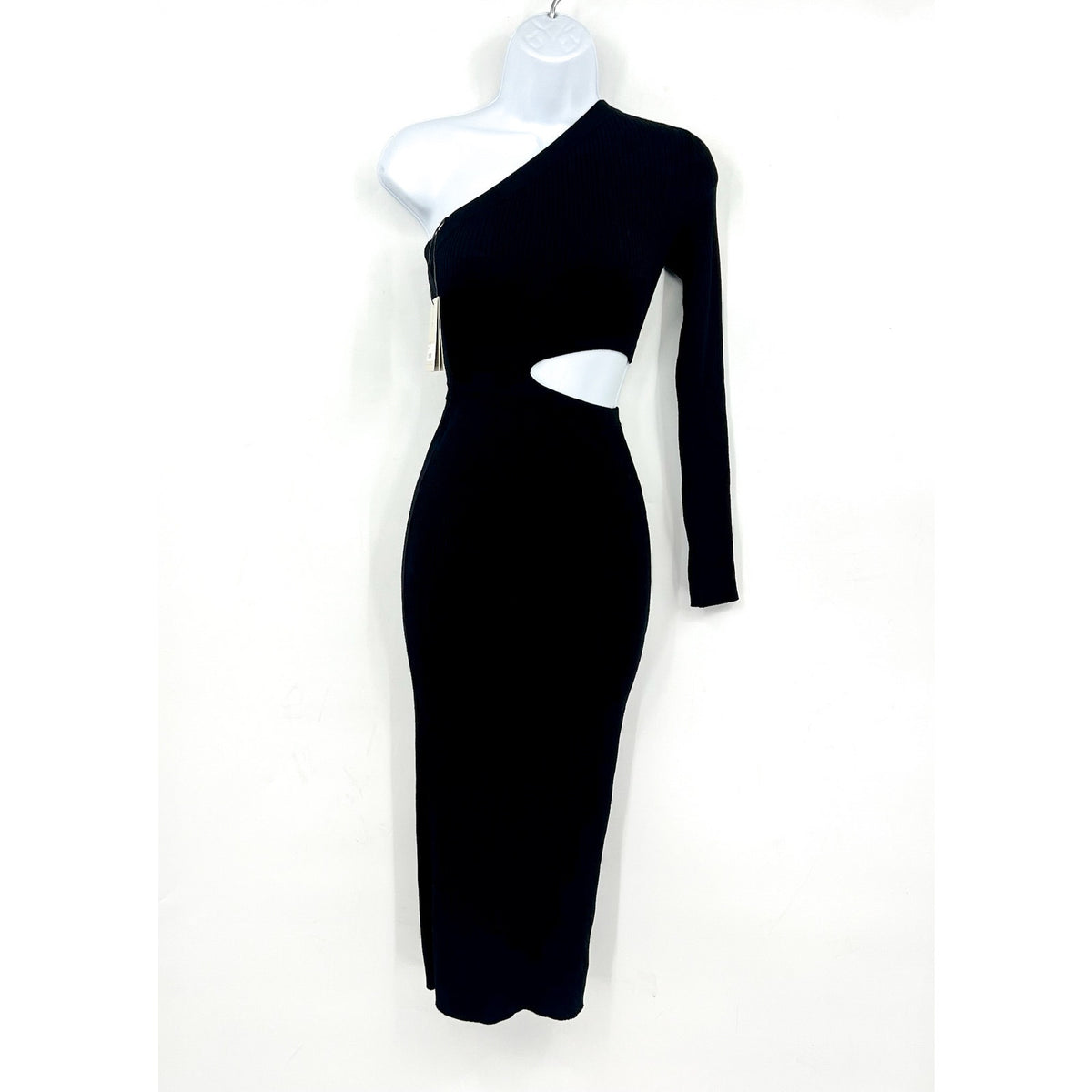 ALLSAINTS Daisy Cut Out Maxi Dress Small Black Asymmetric One Shoulder Knit NWT