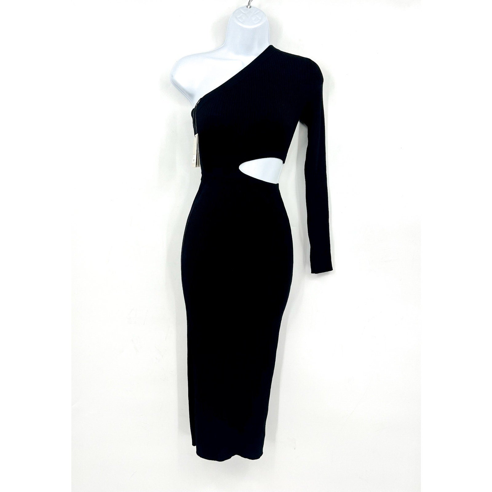 ALLSAINTS Daisy Cut Out Maxi Dress Small Black Asymmetric One Shoulder Knit NWT