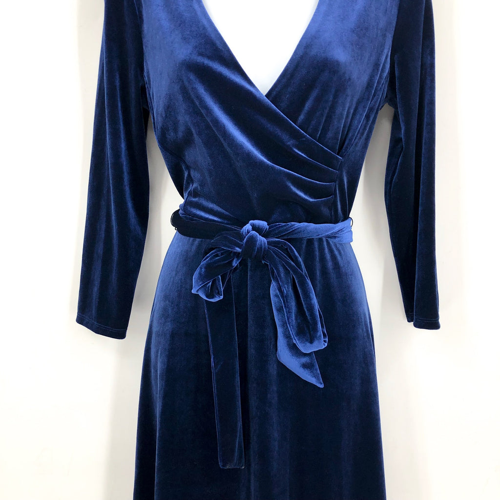 LAUREN RALPH LAUREN Women's Surplice V Neck Velvet Midi Dress Size 10 Blue NWT