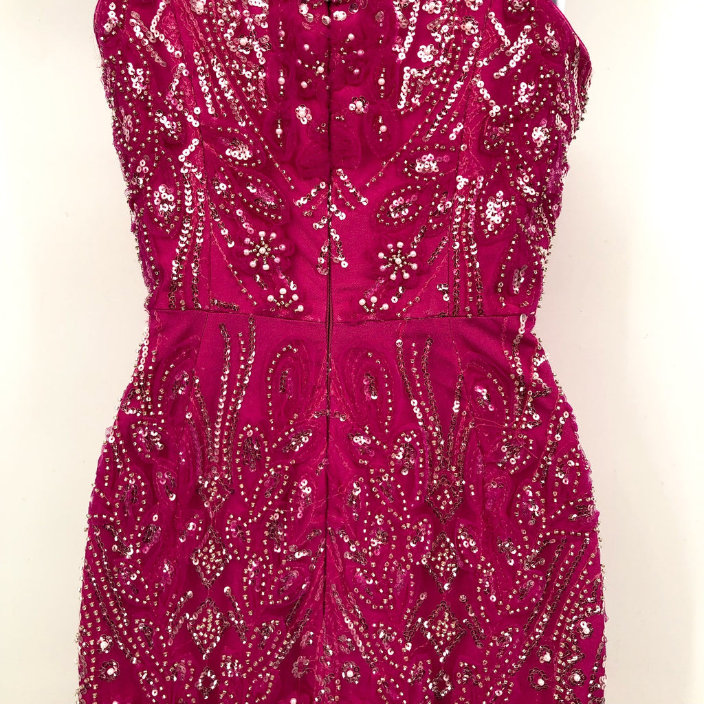 DRESS THE POPULATION Tyra Sequin Mermaid Gown XS Bright Fuchsia Pink NWT