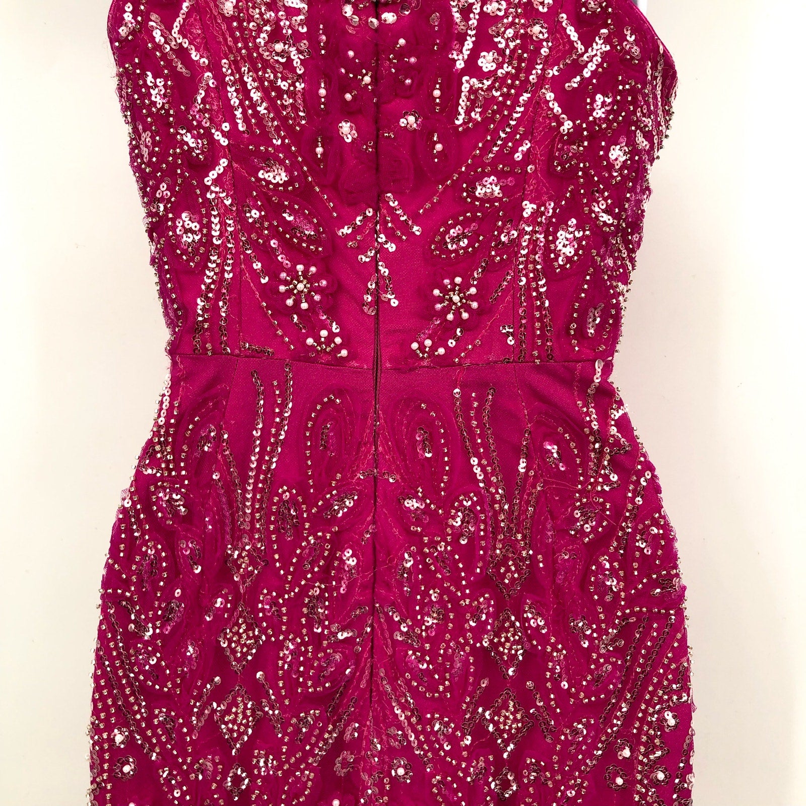 DRESS THE POPULATION Tyra Sequin Mermaid Gown XS Bright Fuchsia Pink NWT