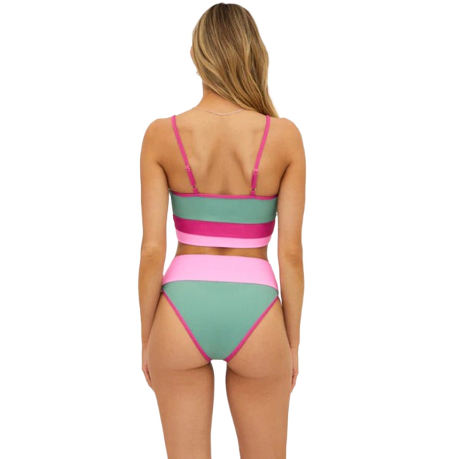 BEACH RIOT Women's Emmy Bikini Bottom Small Green Sage Bloom Colorblock NWT