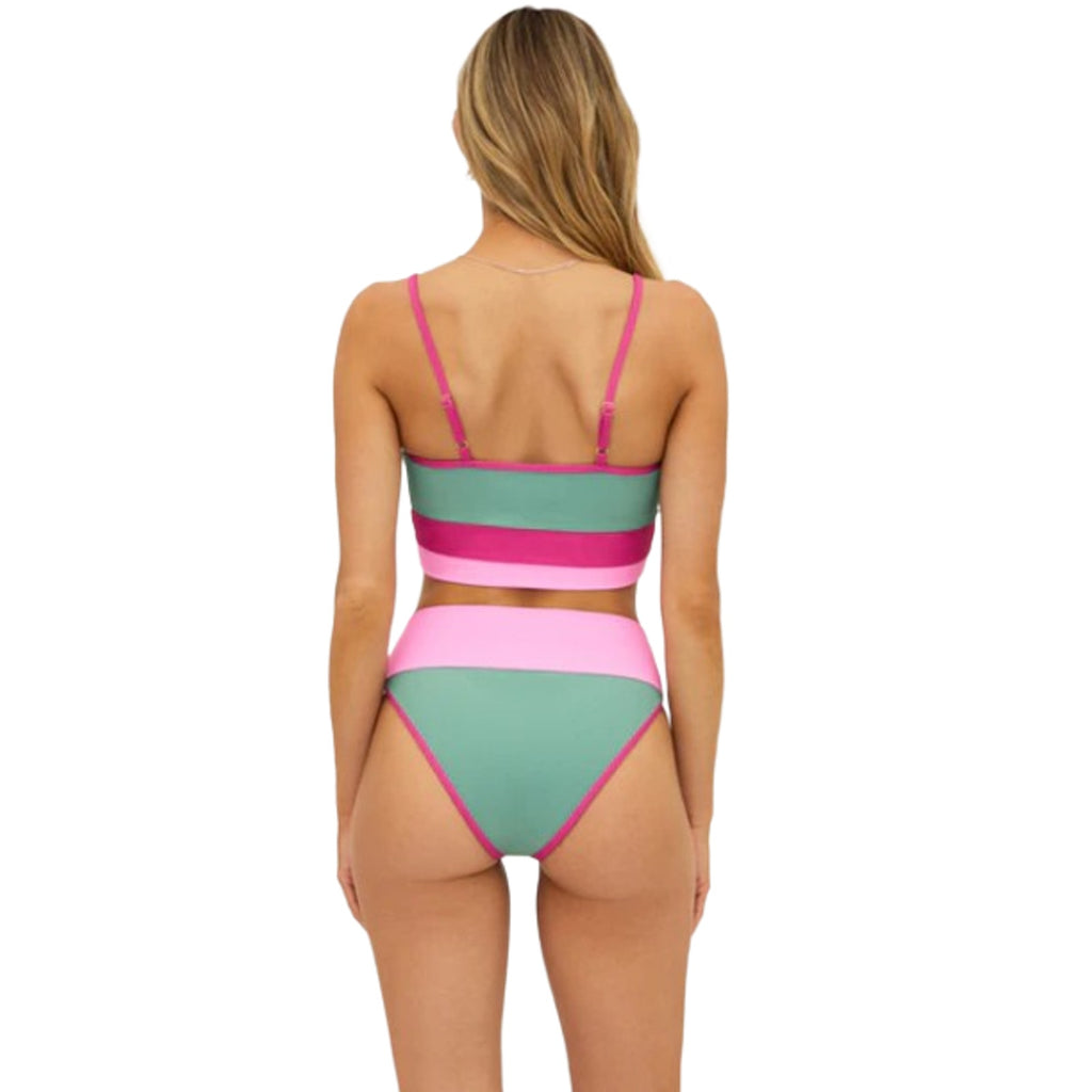 BEACH RIOT Women's Emmy Bikini Bottom Small Green Sage Bloom Colorblock NWT