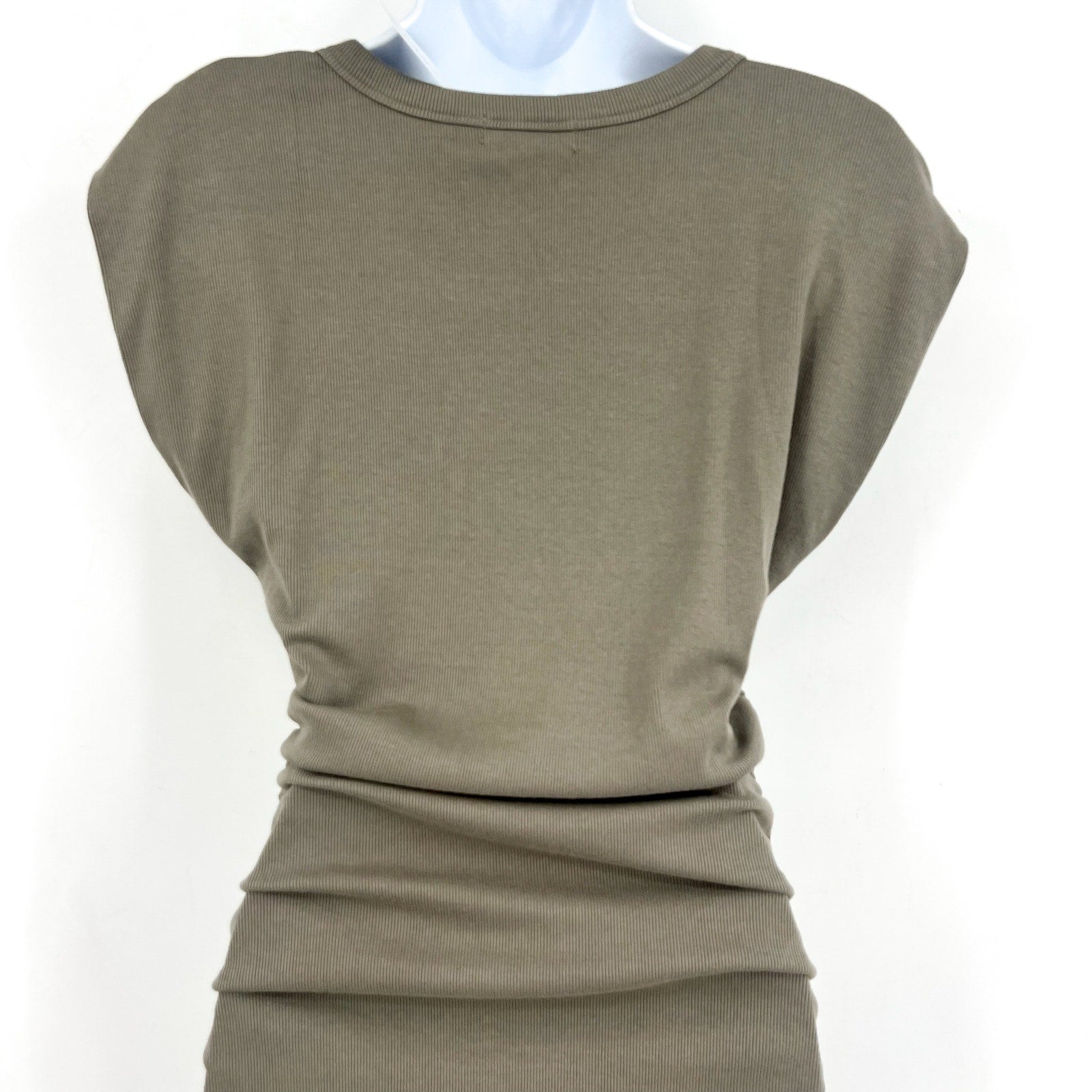 MICHAEL STARS Ricci Power Shoulder Dress Small Olive Green Short Sleeve NWT