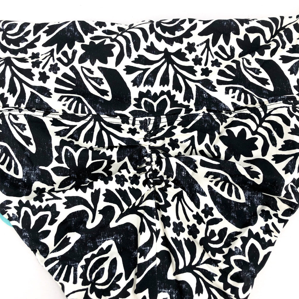 PRANA Women's Aurelia Bikini Bottom XL White Black Flora Fauna High Waist NWT
