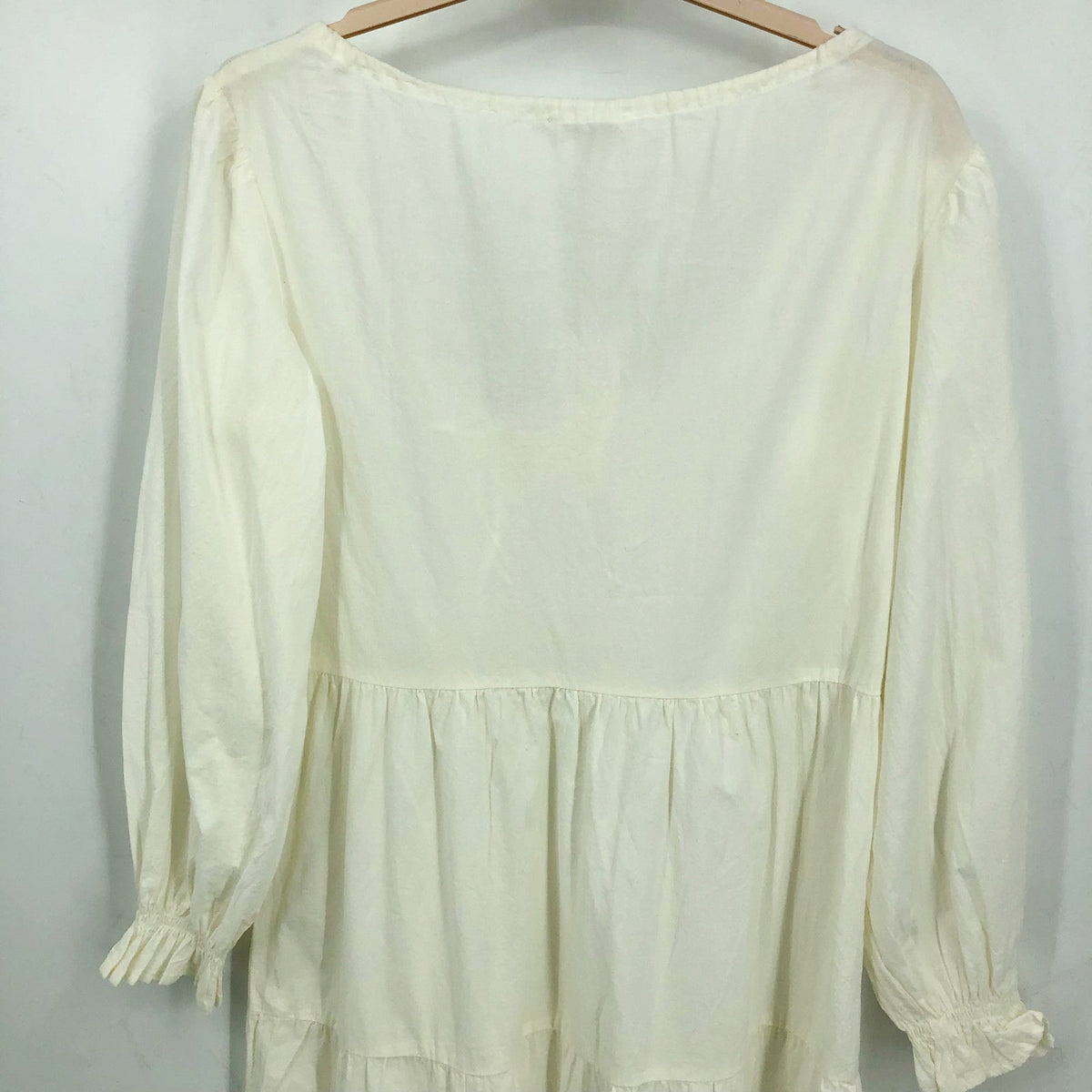 LACAUSA Women's Tate Tiered Midi Dress Small White Panna Cotta Long Sleeve NWT