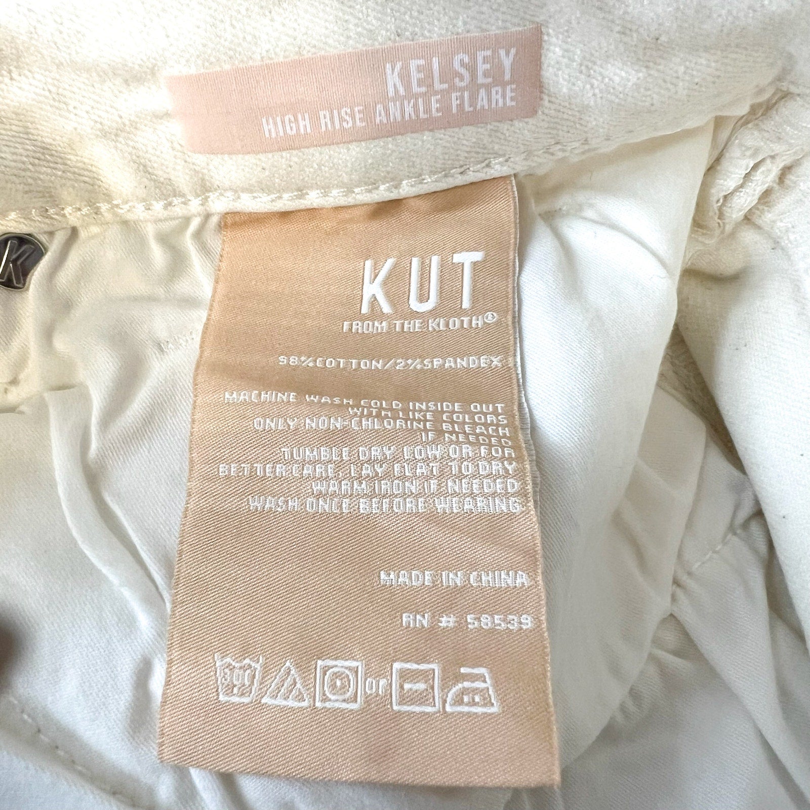 KUT FROM THE KLOTH Kelsey Ankle Flare Jeans Size US 16 Ecru Cream Denim NWT