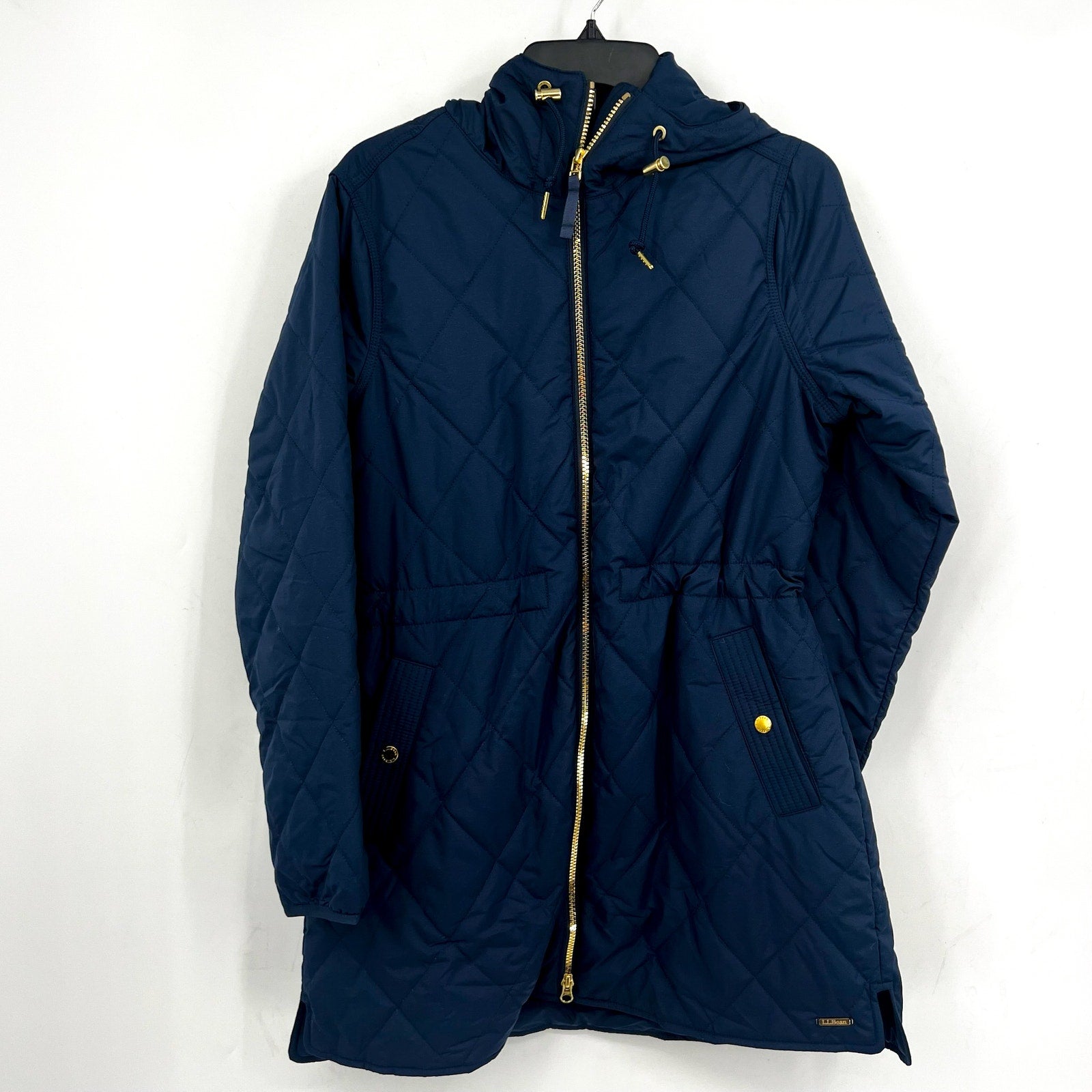 L.L BEAN Womens Bean's Cozy Quilted Coat Medium Petite Blue Mid-Length NWOT